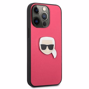 Karl Lagerfeld Nahka Ikonik Karl's Head Metal Case iPhone 13 Pro / 13 6.1" - vaaleanpunainen