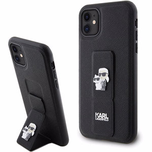 Karl Lagerfeld KLHCN61GSAKCPK HC Gripstand Saffiano KC Pins -suojakuori iPhone 11:lle - musta