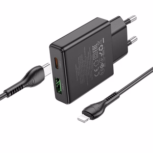 Puhelinlaturi Hoco Slim USB-A + USB-C QC3.0 PD 3A 20W + USB-C - Lightning -kaapeli N38 musta