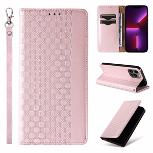 Magneetti hihna asia asia iPhone 13 Pro Max pussi lompakko + Mini Lanyard riipus vaaleanpunainen