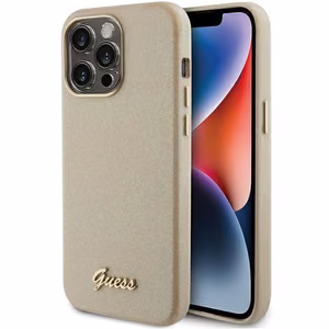 Guess Glitter Glossy Script suojakuori iPhone 15 Pro Max:lle - kultainen