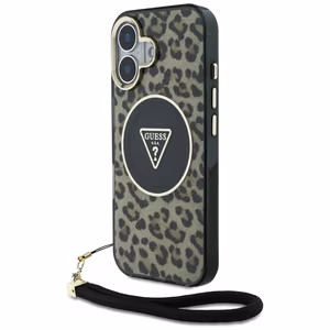 Guess HC IML Leopard Triangle Cord Strap MagSafe Suojakuori iPhone 16:lle - ruskea