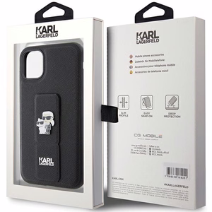 Karl Lagerfeld KLHCN61GSAKCPK HC Gripstand Saffiano KC Pins -suojakuori iPhone 11:lle - musta