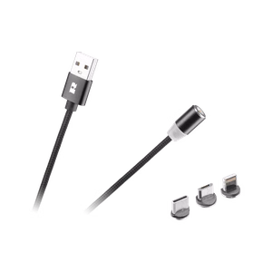 Magneettinen 3-in-1 USB-kaapeli, micro-USB, USB-C ja Lightning, 100 cm, musta