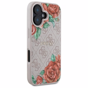 Guess GUHMP16SP4ROPEMCP iPhone 16 6.1" Vaaleanpunainen/Vaaleanpunainen Kova Suojakuori 4G Flowers Print MagSafe