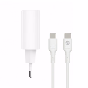 Forever TC-07-30AC PD QC charger 1x USB-C 1x USB 30W white + USB-C - USB-C cable 60W