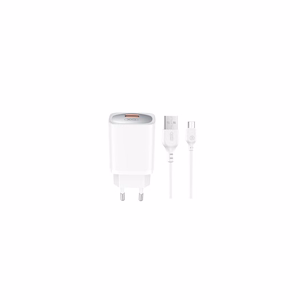 XO seinälaturi CE19 QC 18W 1x USB valkoinen + microUSB-kaapeli