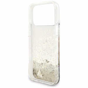 kullanvärinen Guess Liquid Glitter 4G Charms -suojakuori iPhone 18 Pro Max / 17 Pro Max -laitteille