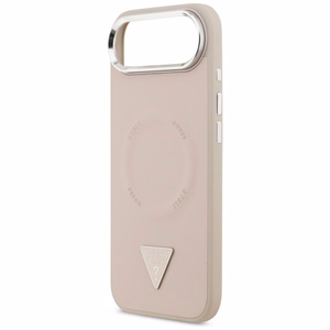 Guess MagSafe PU Nahkainen Suojakuori Triangle Logo -logolla ja hopeisella metallikamerakehyksellä iPhone 17 Air:lle - Vaaleanpunainen