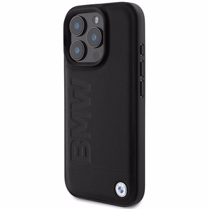 BMW Leather Hot Stamp iPhone 16 Pro Suojakuori - Musta