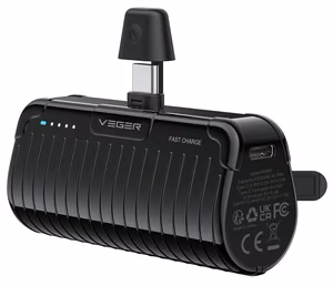 Ulkoinen akku Veger PlugOn (W0558) PD QC3.0 3A 20W 5000 mAh sisäänrakennetulla Type C -liittimellä musta