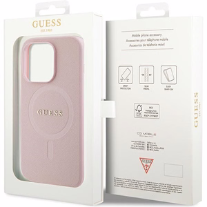 Guess GUHMP14LPSAHMCP kotelo iPhone 14 Pro - vaaleanpunainen Saffiano MagSafe