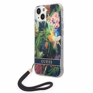 Guess tapauksessa iPhone 14 6,1" GUOHCP14SHFLSB sininen HC PC/TPU Flower Cord
