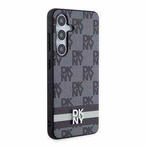 DKNY Nahkainen Ruudullinen Mono-kuvio ja Painetut Raidat Suojakuori Samsung Galaxy S24:lle - musta