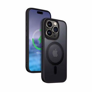 Crong Hybrid Frost MAG Cover suojakuori iPhone 15 Pro -laitteelle, MagSafe-yhteensopiva, musta