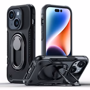 Joyroom Dual sarana tapauksessa iPhone 14 panssaroitu tapauksessa jalusta ja rengas haltija musta