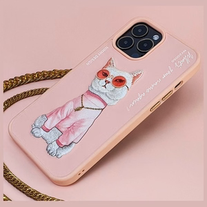 NIMMY Suojakuori GLASSES COOL CAT iPhone 15 Pro:lle vaaleanpunainen