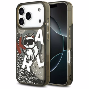 Karl Lagerfeld Liquid Glitter Choupette Logo MagSafe Suojakuori iPhone 17 Pro:lle - musta