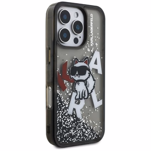 Karl Lagerfeld Liquid Glitter Choupette Logo Suojakuori iPhone 16 Pro Maxille - Musta
