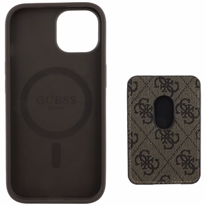 Guess 4G Stripes suojakuori MagSafe-lompakolla iPhone 15:lle - ruskea