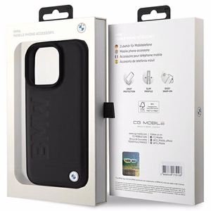 BMW Leather Hot Stamp iPhone 16 Pro Suojakuori - Musta