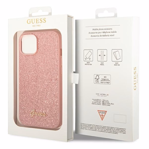 Guess iPhone 14 Plus 6,7" vaaleanpunainen kovakuori Glitter Script