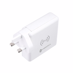 Monitoimilaturi Forcell F-Energy 4in1 2 x USB A + USB C 15W + Varavirtalähde 8000mAh + langaton lataus valkoinen