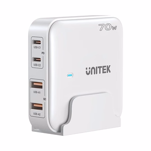 Unitek GaN Laturi 70W 2x USB-C 2x USB-A Valkoinen