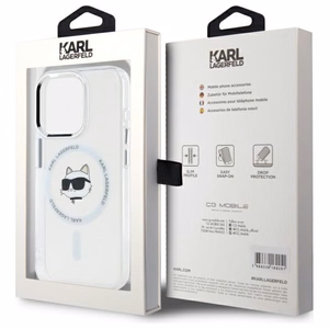 Karl Lagerfeld IML Metal Choupette Head MagSafe iPhone 15 Pro Suojakuori - valkoinen