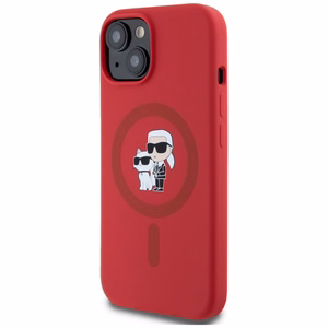 Karl Lagerfeld Silicone Karl&Choupette Heads Ring MagSafe iPhone 15 Case - Red