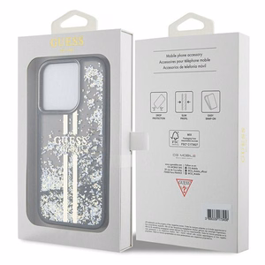 Guess Liquid Glitter Gold Stripes suojakuori iPhone 15 Pro:lle - musta