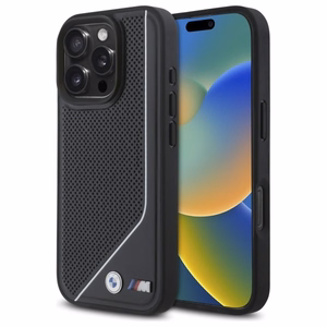 BMW M Perforated Twisted Line MagSafe Suojakuori iPhone 16 Pro:lle - musta