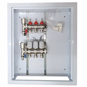 HiSmart HT260386 3-loop underfloor heating manifold set with NC 230 V thermal actuators and flow meters
