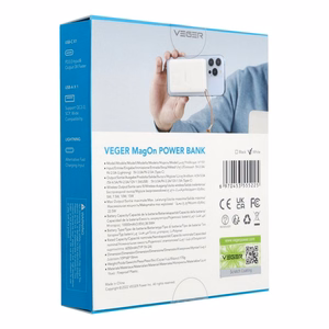 Ulkoinen akku yhteensopiva MagSafe:lle Veger MagOn (VP1151 / W1151) PD QC3.0 2A 20W langattomalla latauksella 10000 mAh valkoinen
