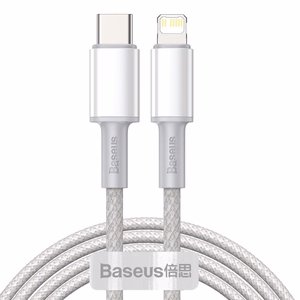 USB-C - Lightning Baseus High Density Braided kaapeli, 20W, PD, 2m (valkoinen)