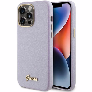 Guess Glitter Glossy Script suojakuori iPhone 15 Pro:lle - liila