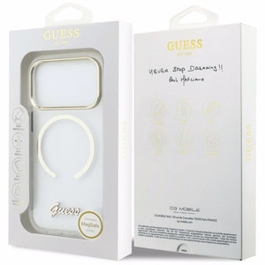 Guess IML Script Metal MagSafe Suojakuori iPhone 17 Pro:lle - Kirkas