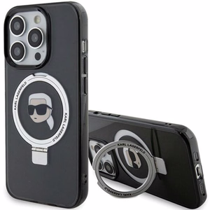 Karl Lagerfeld KLHMP15LHMRSKHK iPhone 15 Pro 6.1 musta/musta kovakuori Ring Stand Karl Head MagSafe