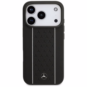 Mercedes Leather Star Pattern Stripes MagSafe suojakuori iPhone 17 Pro - musta
