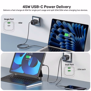 2x GAN 45 W verkkolaturi, 2x USB-C PD, QC