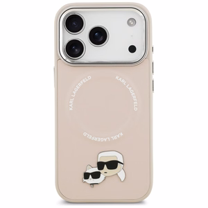 Karl Lagerfeld MagSafe PU Suojakuori Karl&Choupette Pins -logolla ja metallikamerapainikkeilla iPhone 17 Pro:lle - Beige