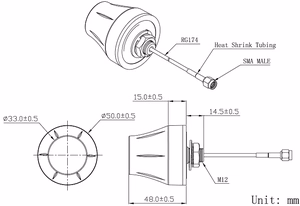 GSM Antenna, 824~960/1710~2170MHz, 2dBi, 58mm