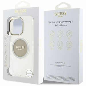 Guess IML Metal Colored Circle Classic Logo MagSafe Suojakuori iPhone 16 Pro Max:lle - harmaa