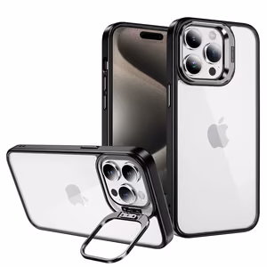 Tel Protect Kickstand Suojakuori + kameran lasi (linssi) iPhone 15 Pluslle musta