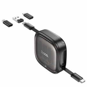 Hoco U140 All-in-One Kelautuva kaapeli vaihtokärjillä PD 3A 60W 0.95m musta