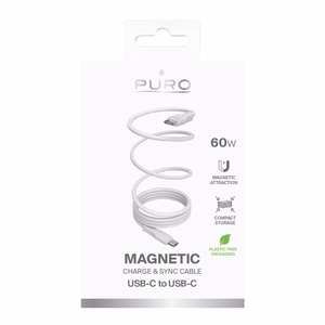 Puro Magneettinen USB-C - USB-C 60W USB 3.2 (20 Gbps) 1m Magneettinen kaapeli - valkoinen