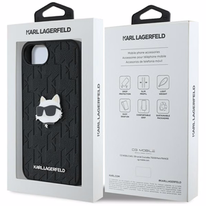 Karl Lagerfeld Monogram Choupette Head Pin iPhone 16e Suojakuori - Musta
