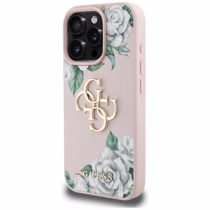 Guess Grained Roses Big 4G logo Suojakuori iPhone 16 Pro Max:lle - vaaleanpunainen