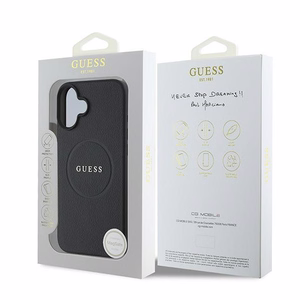 Guess Grained Gold Ring MagSafe Suojakuori iPhone 16 Plus:lle - Musta