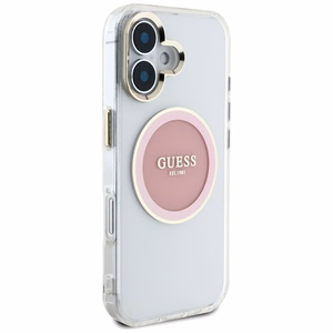 Guess IML Metal Colored Circle Classic Logo MagSafe Suojakuori iPhone 16:lle - vaaleanpunainen